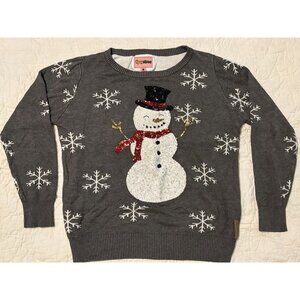 Tipsy Elves Snowman & Snowflakes Sequined Holiday Sweater L